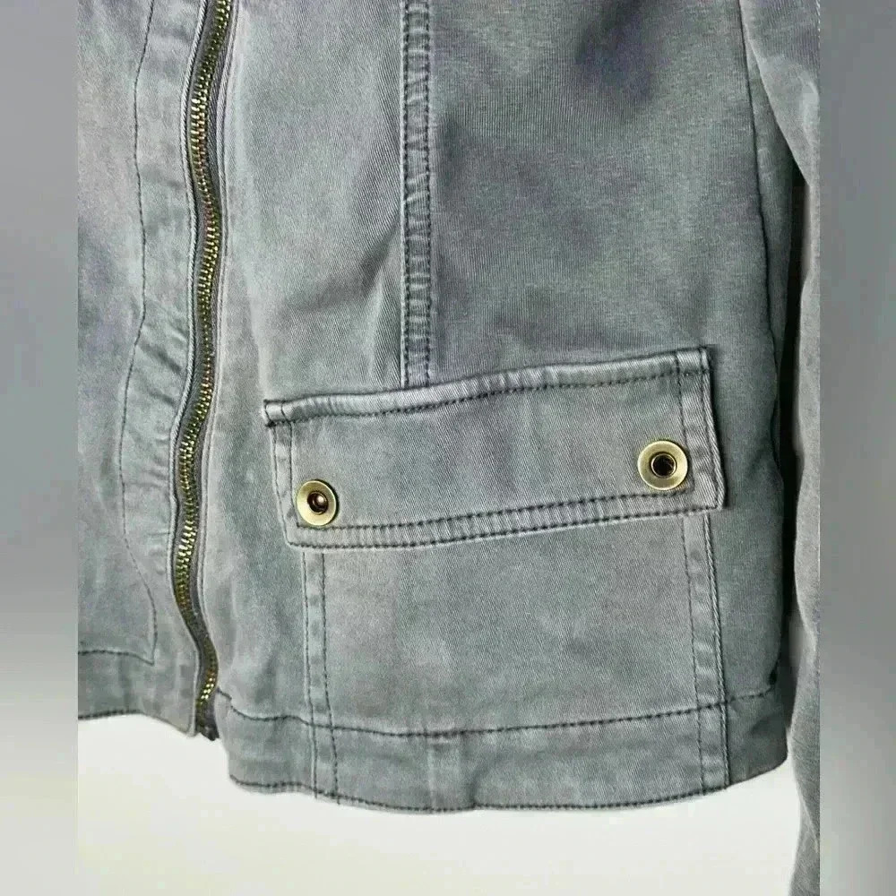 Anthropologie Marrakech Faux Fur Aviator Moto Jacket | Olive Grey | Size M - Picture 4 of 16